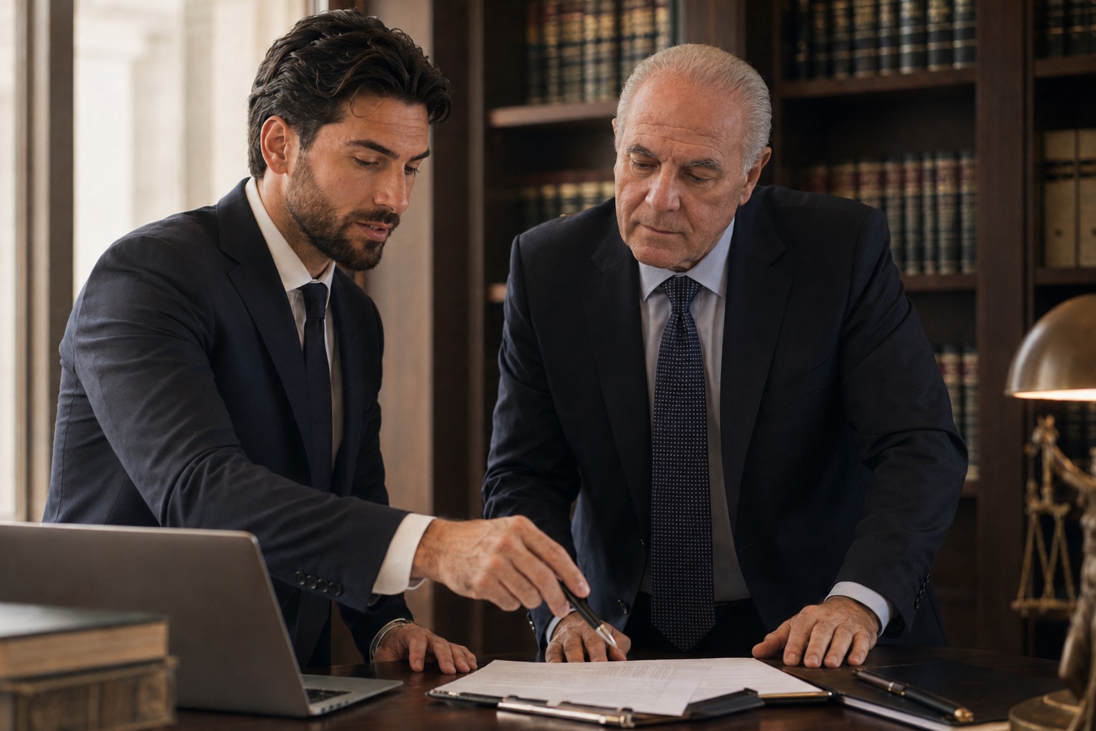 Enrique Sempere e Ignacio Pérez revisando documentación en el despacho